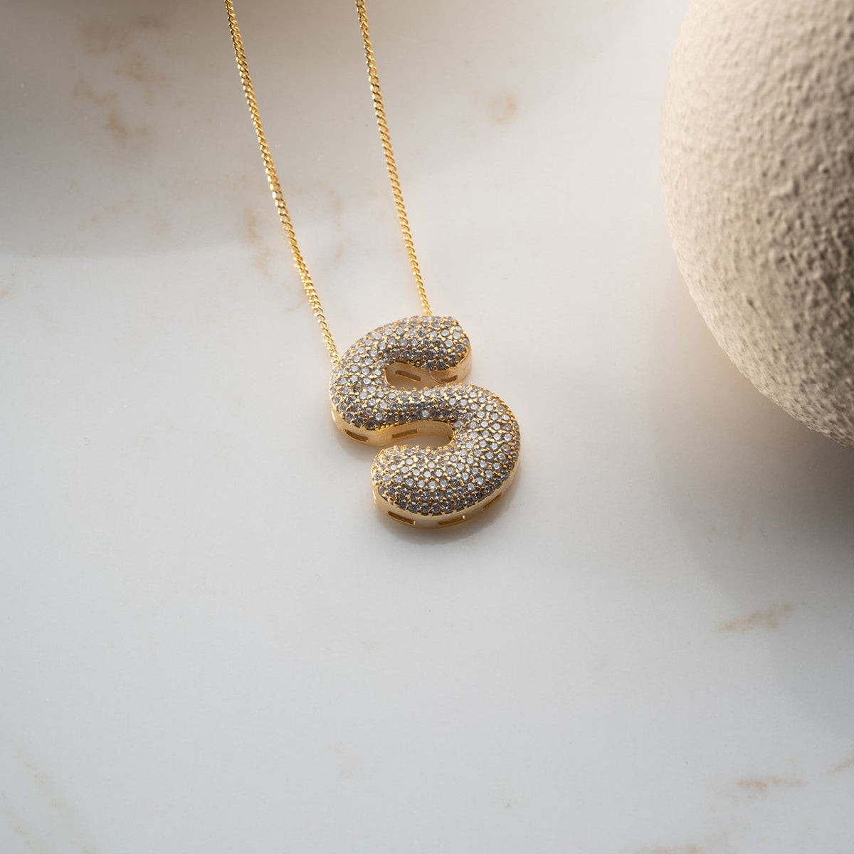 Balloon Letter Necklace - 925 Sterling Silver - Zircon Stone