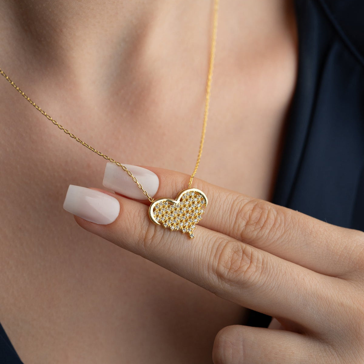 Stone Heart Necklace - 925 Sterling Silver