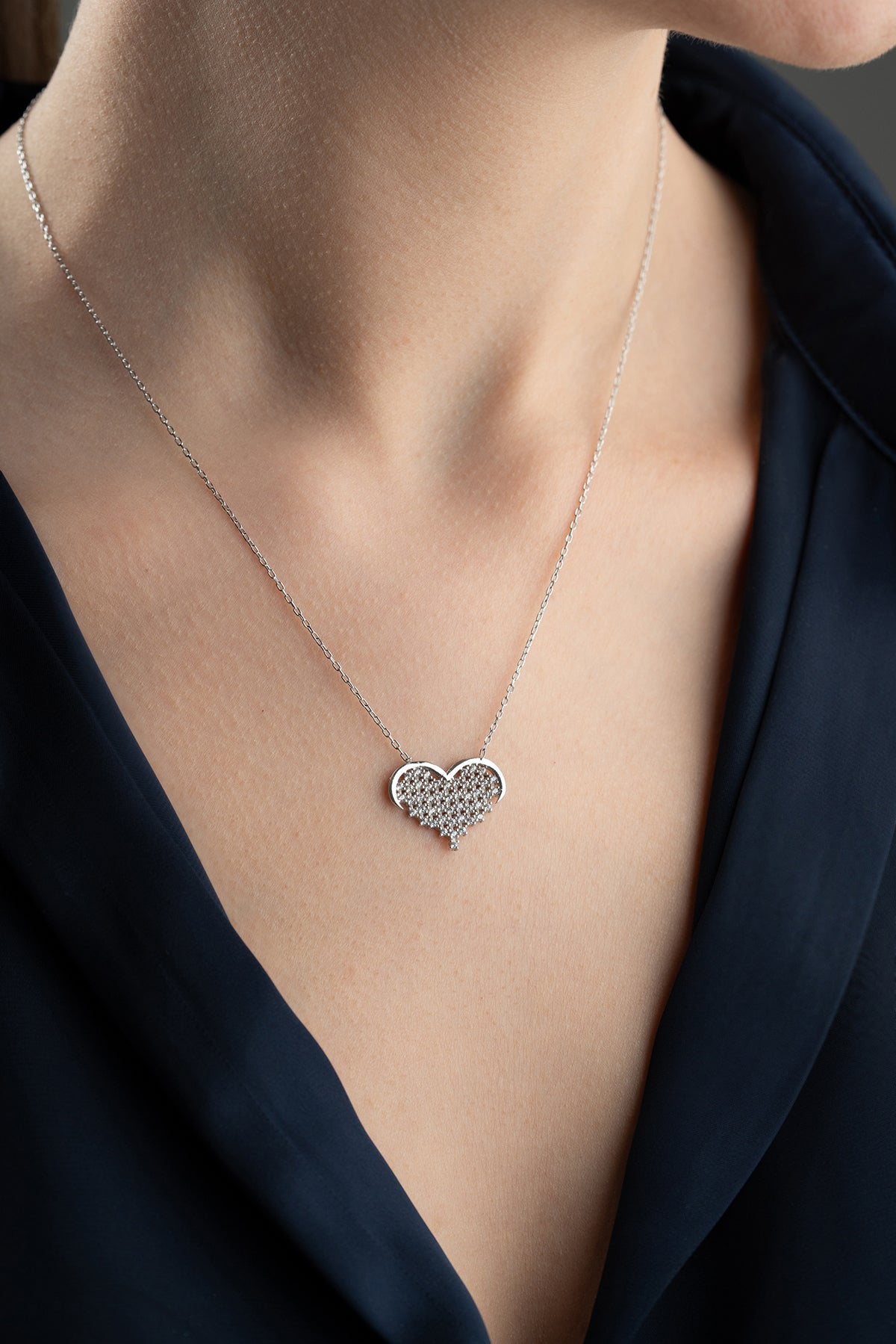Stone Heart Necklace - 925 Sterling Silver