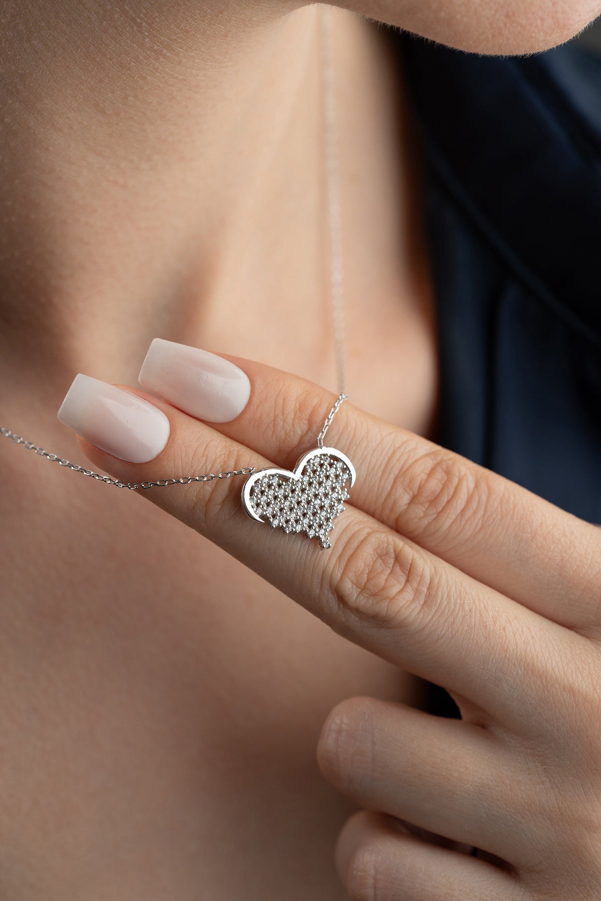 Stone Heart Necklace - 925 Sterling Silver