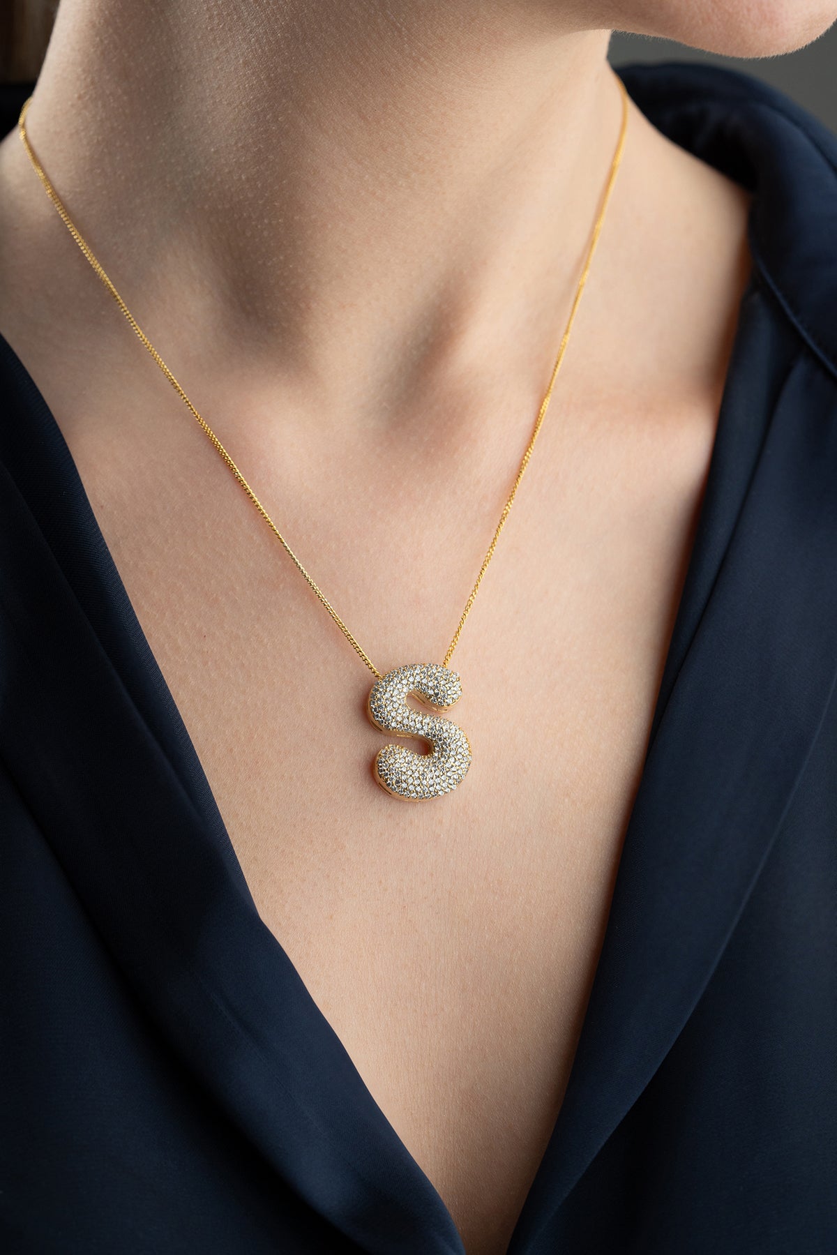 Collier de lettres de ballon - 925 argent sterling - pierre de zircon