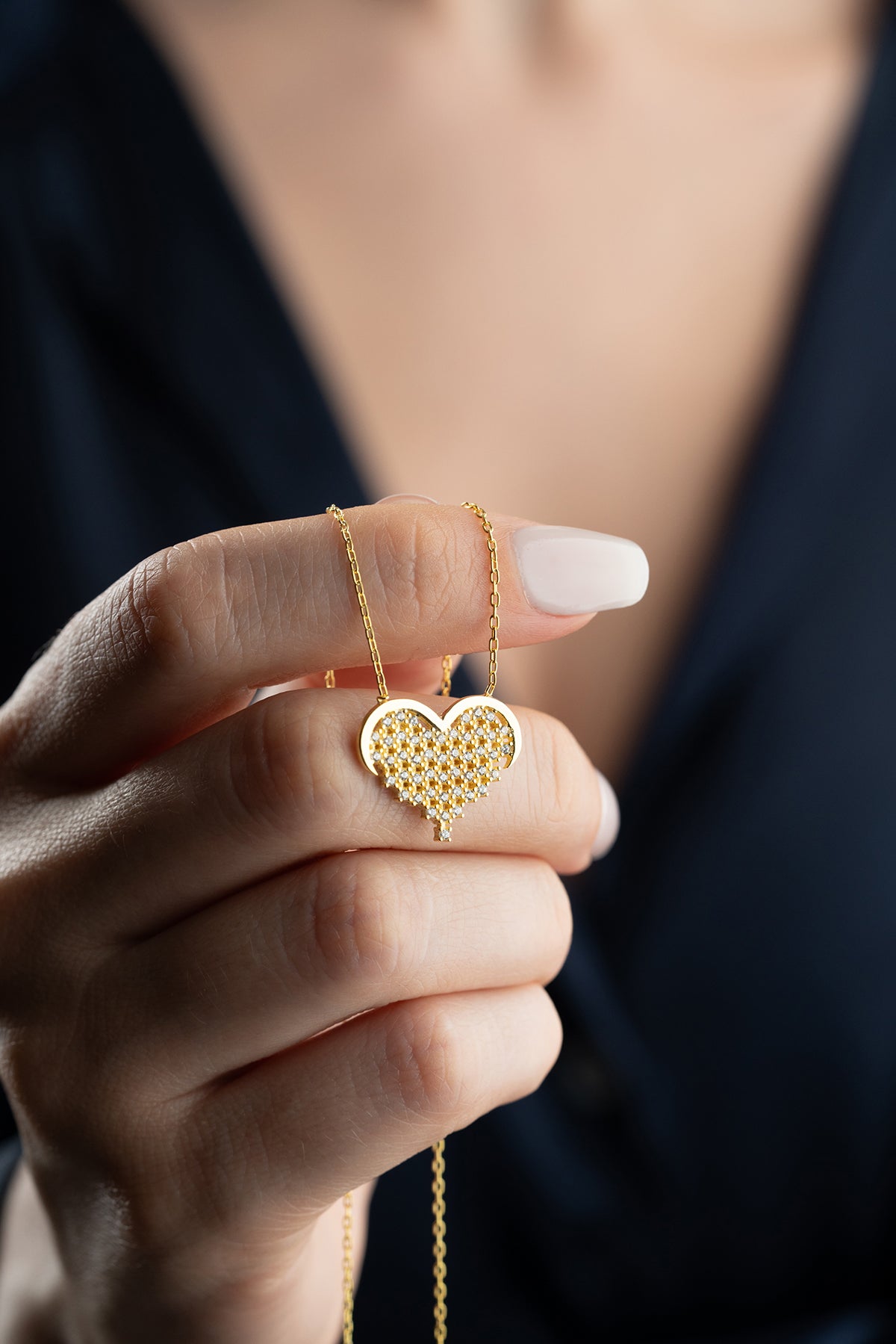 Stone Heart Necklace - 925 Sterling Silver