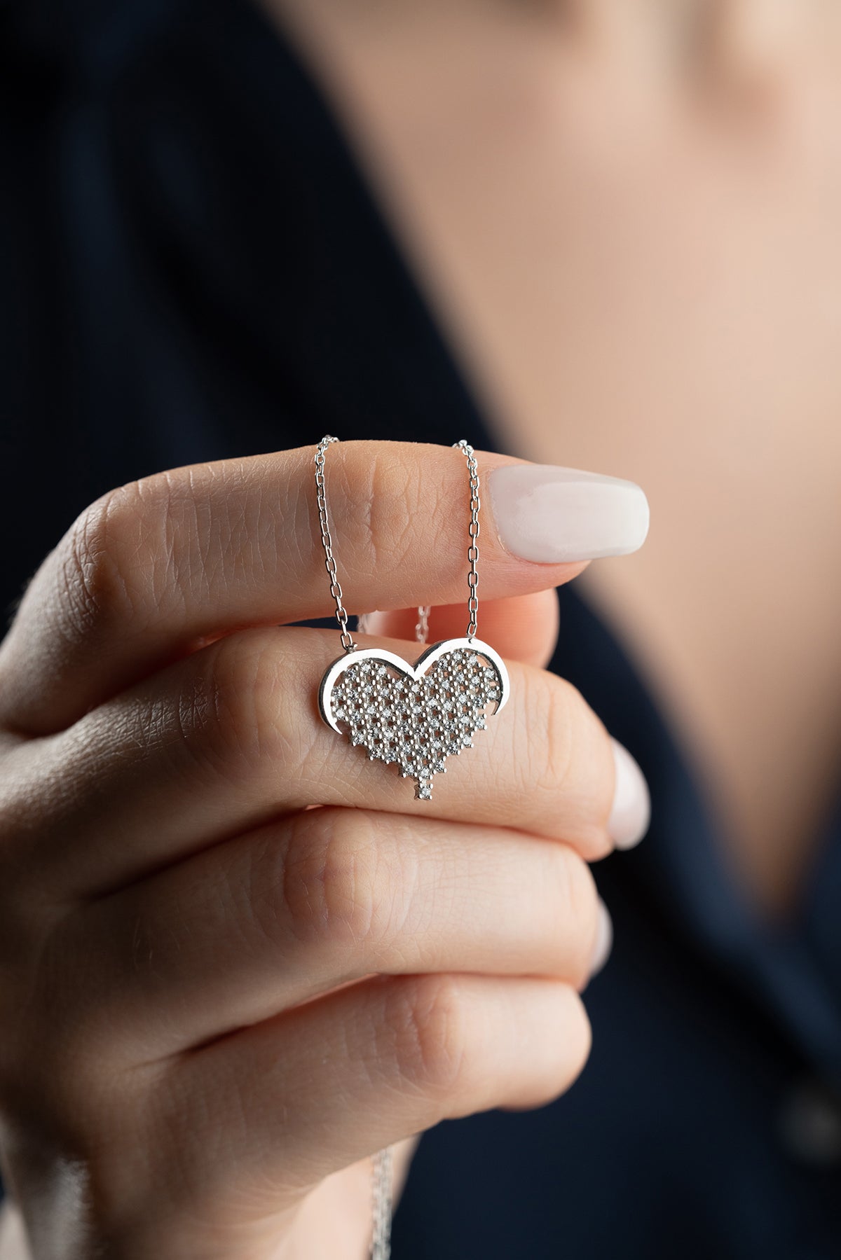 Stone Heart Necklace - 925 Sterling Silver