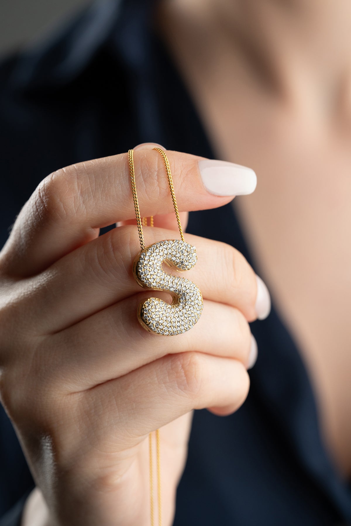 Collier de lettres de ballon - 925 argent sterling - pierre de zircon