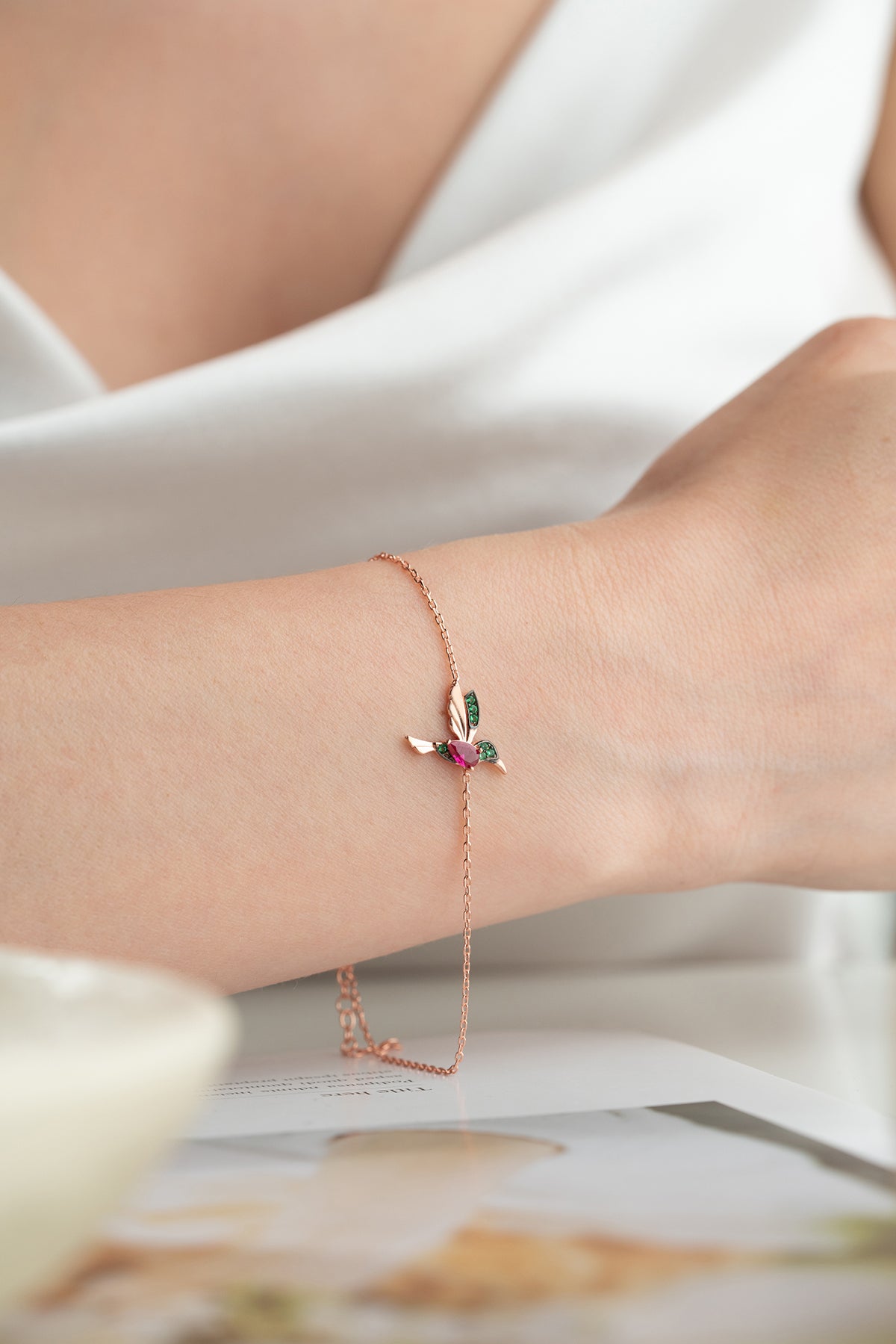 Bracelet d'oiseau d'abeille - 925 Rose en argent sterling