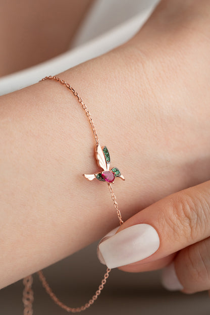Bracelet d'oiseau d'abeille - 925 Rose en argent sterling