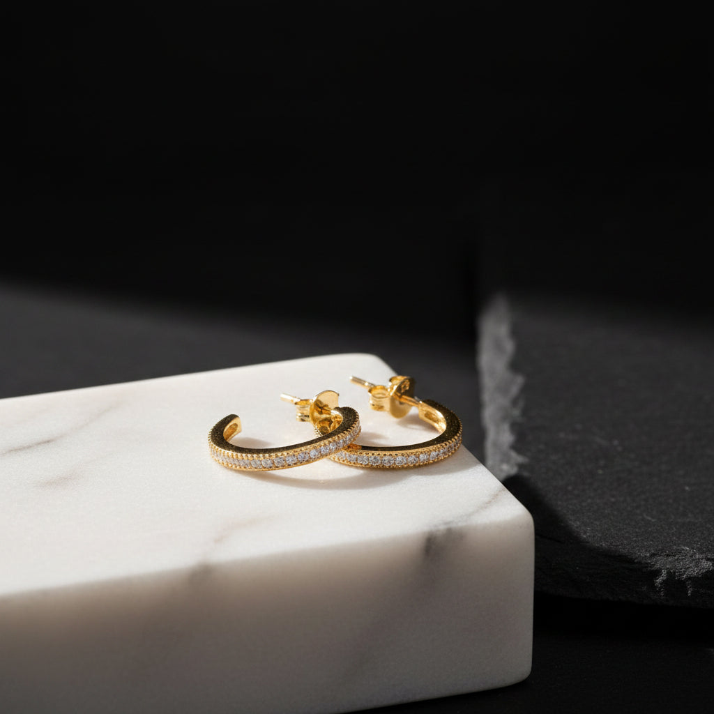 925 Sterling Silver Stone Hoop Earrings