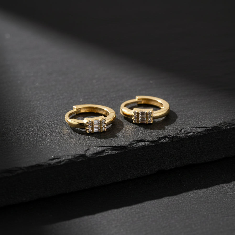 925 Sterling Silver Baguette Hoop Earring