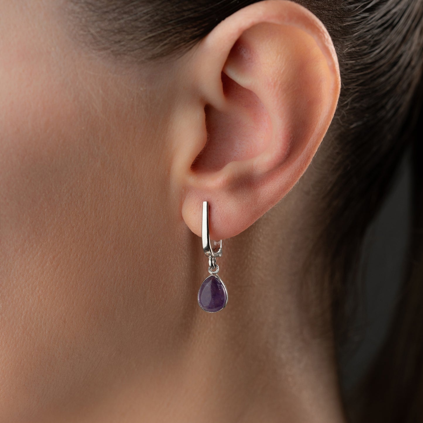 Ametist Taşlı Gümüş Küpe