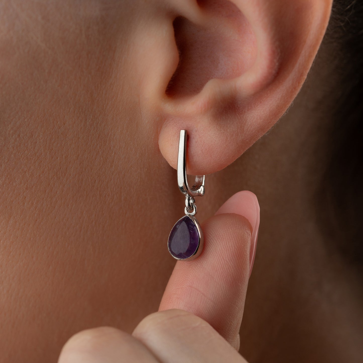 Ametist Taşlı Gümüş Küpe