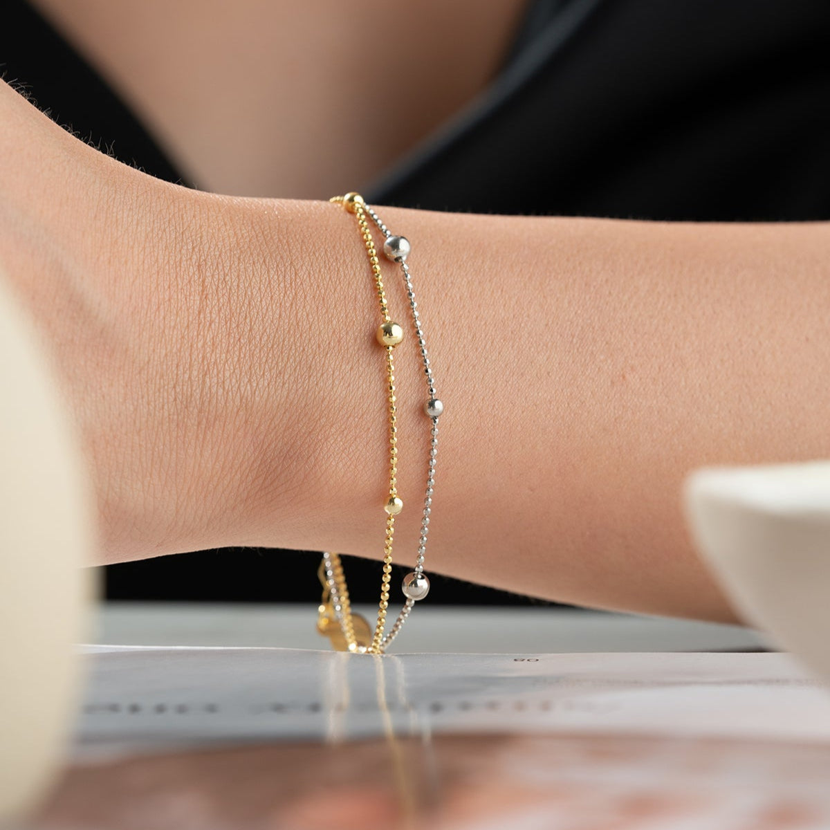 Zweifarbiges Kugelarmband aus 925er Silber