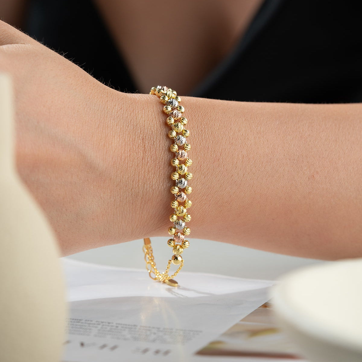 Üç Renkli 925 Ayar Gümüş Boncuklu Bileklik

