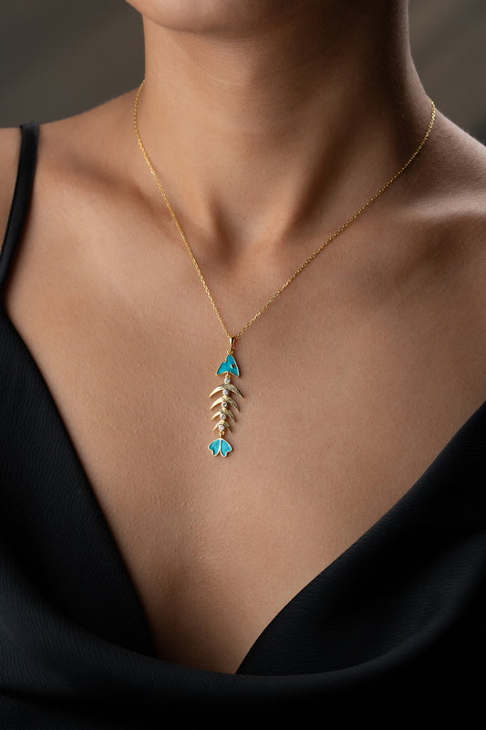 Fish Skeleton Necklace - 925 Sterling Silver