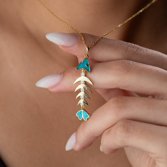 Fish Skeleton Necklace - 925 Sterling Silver