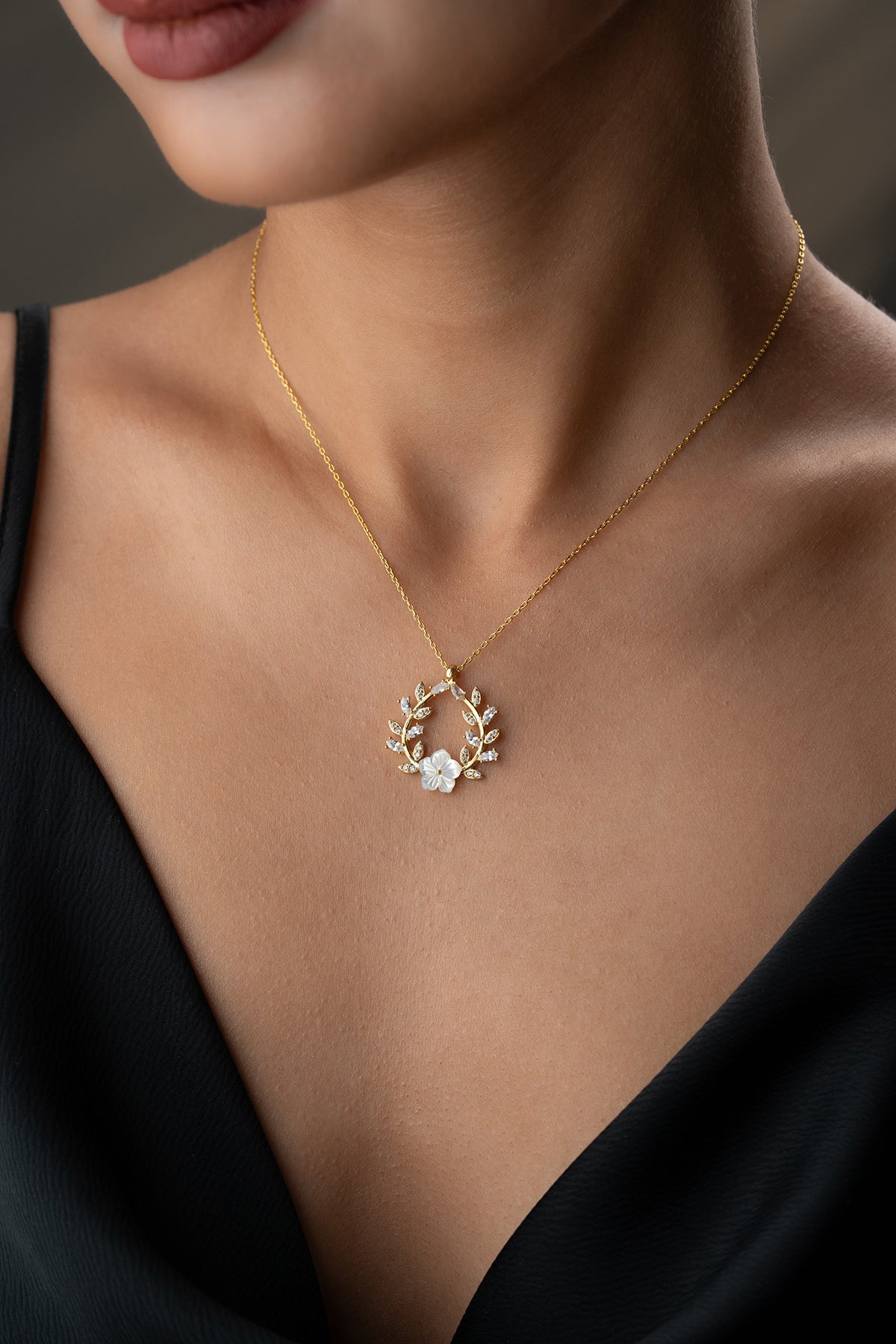 Zircon Stone Flower Necklace - 925 Sterling Silver