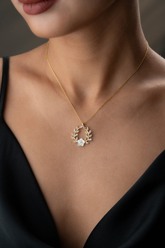Zircon Stone Flower Necklace - 925 Sterling Silver