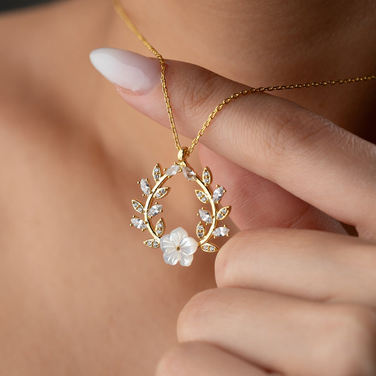 Zircon Stone Flower Necklace - 925 Sterling Silver