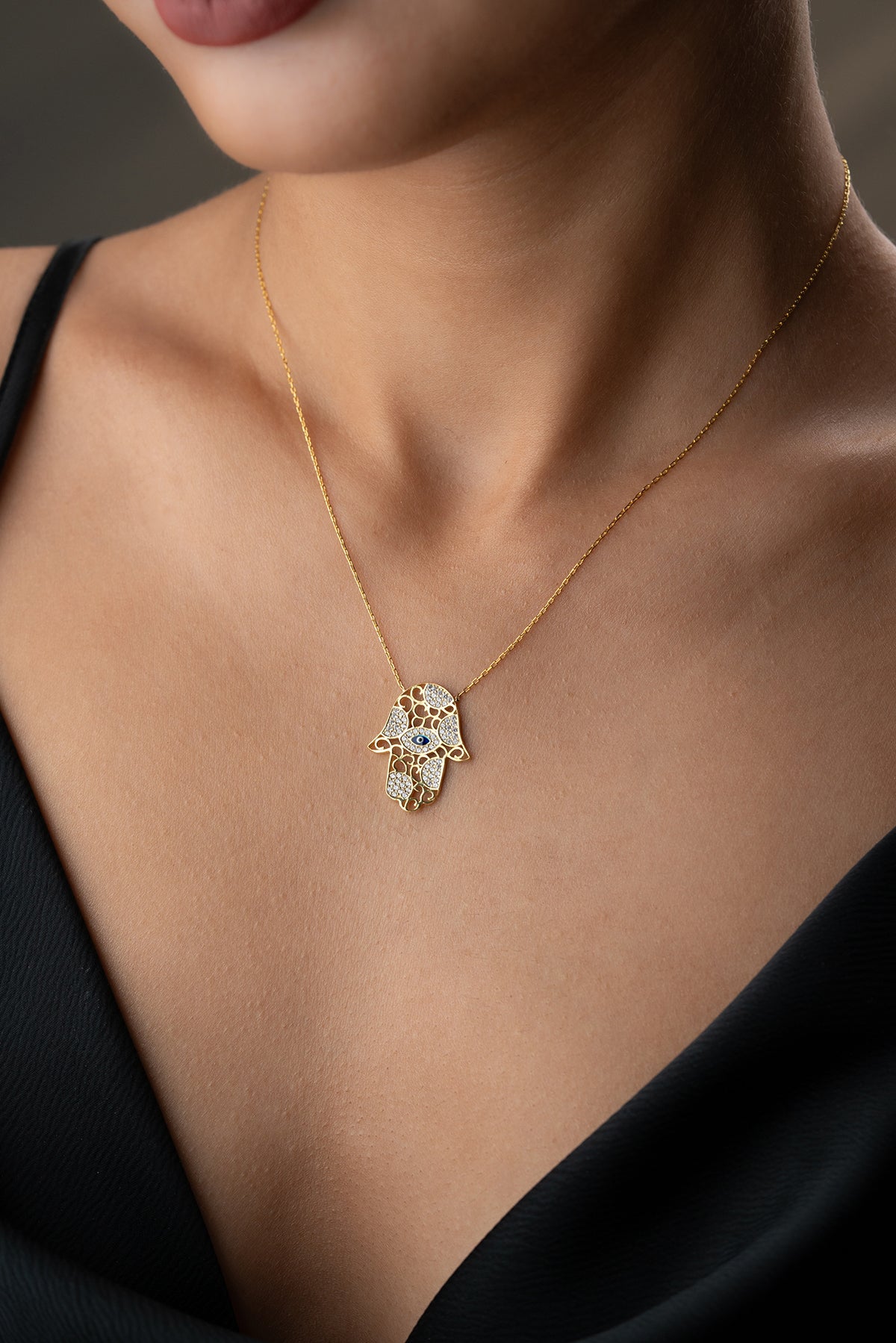 Hamsa Hand Figured Necklace - 925 Sterling Silver