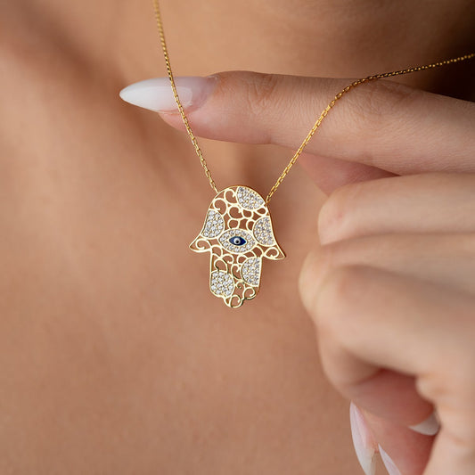 Hamsa El Figürlü Kolye - 925 Ayar Gümüş