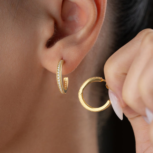 Boucles d'oreilles créoles avec pierre en argent sterling 925