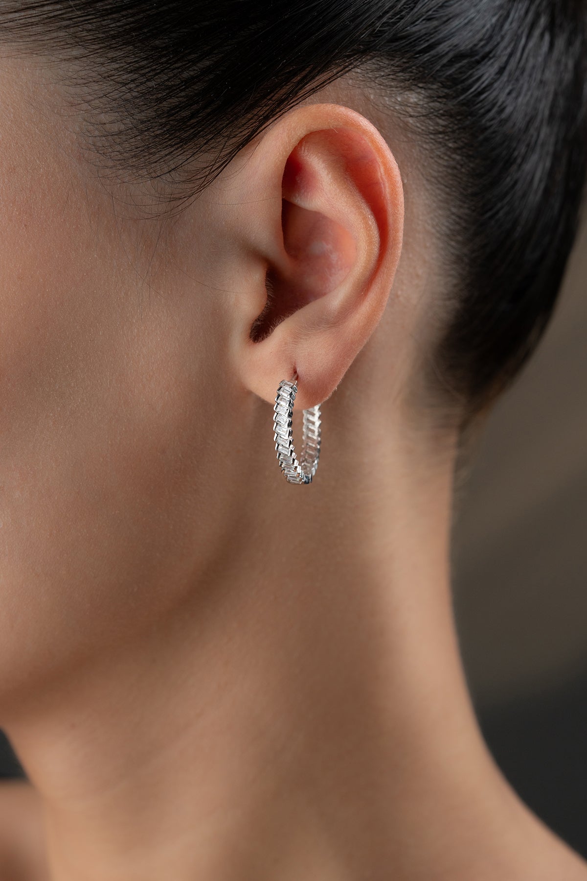 925er Silber Creolen mit Baguette-Steinen