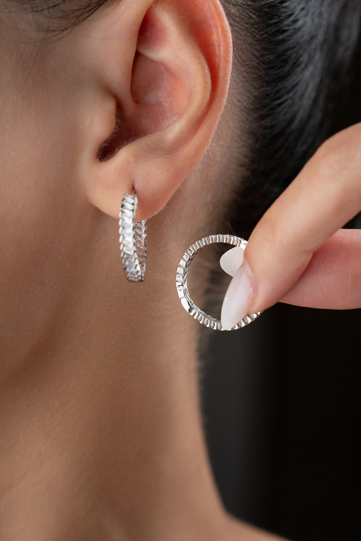 925er Silber Creolen mit Baguette-Steinen