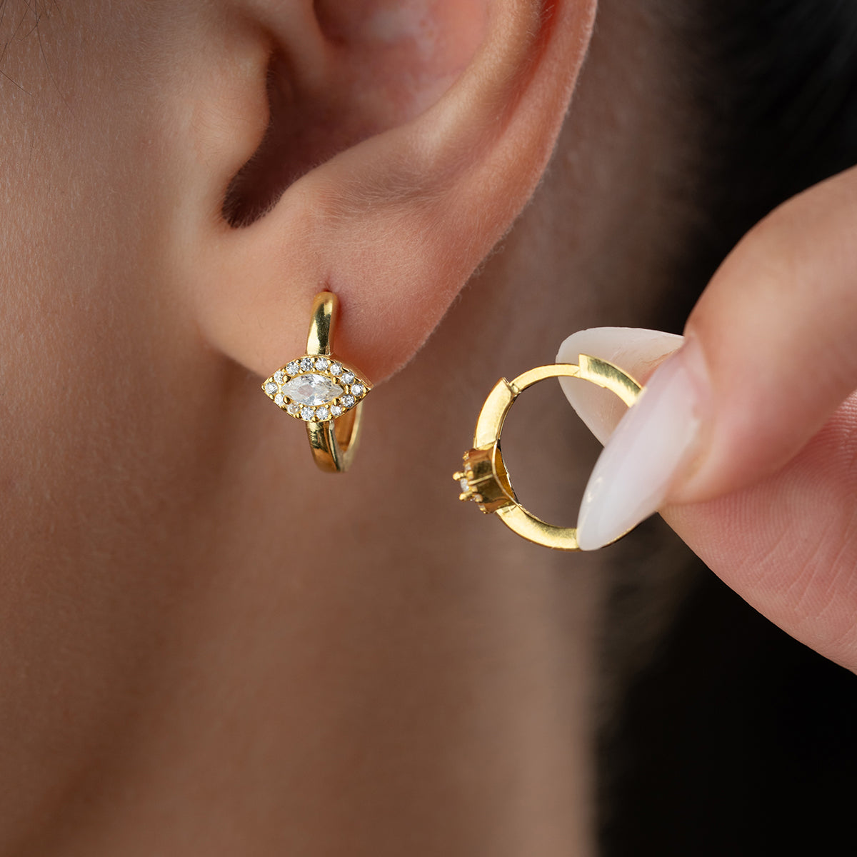 Boucle d'oreille créole en pierre de navette en argent sterling 925