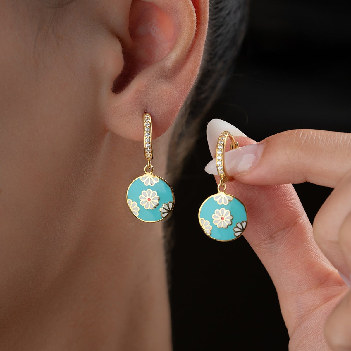 Emaillierte Blumenohrringe – 925er Sterlingsilber