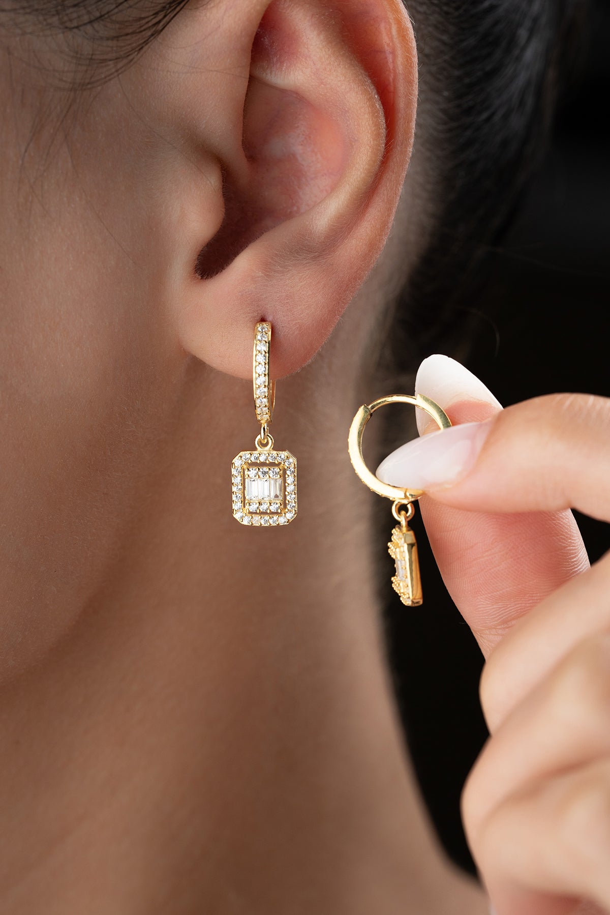 925 Sterling Silver Baguette Stone Earrings