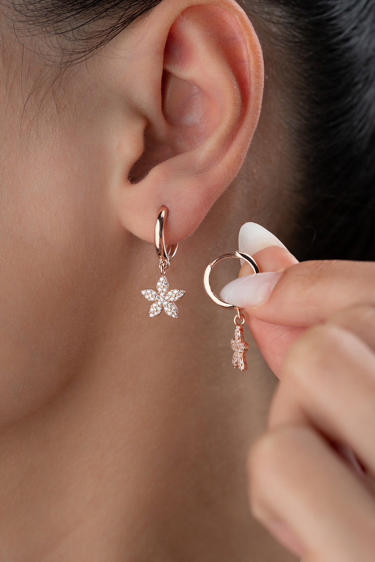 Pink Stone Flower Hoop Earrings