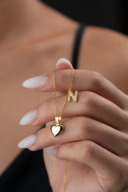 925 Sterling Silver Heart Letter Necklace