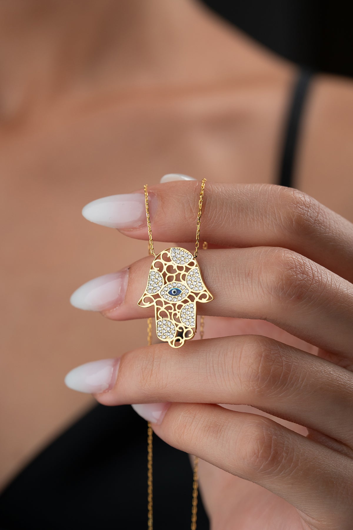 Hamsa Hand Figured Necklace - 925 Sterling Silver