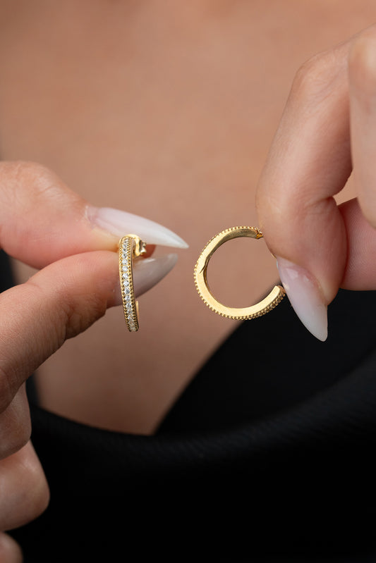 Boucles d'oreilles créoles avec pierre en argent sterling 925