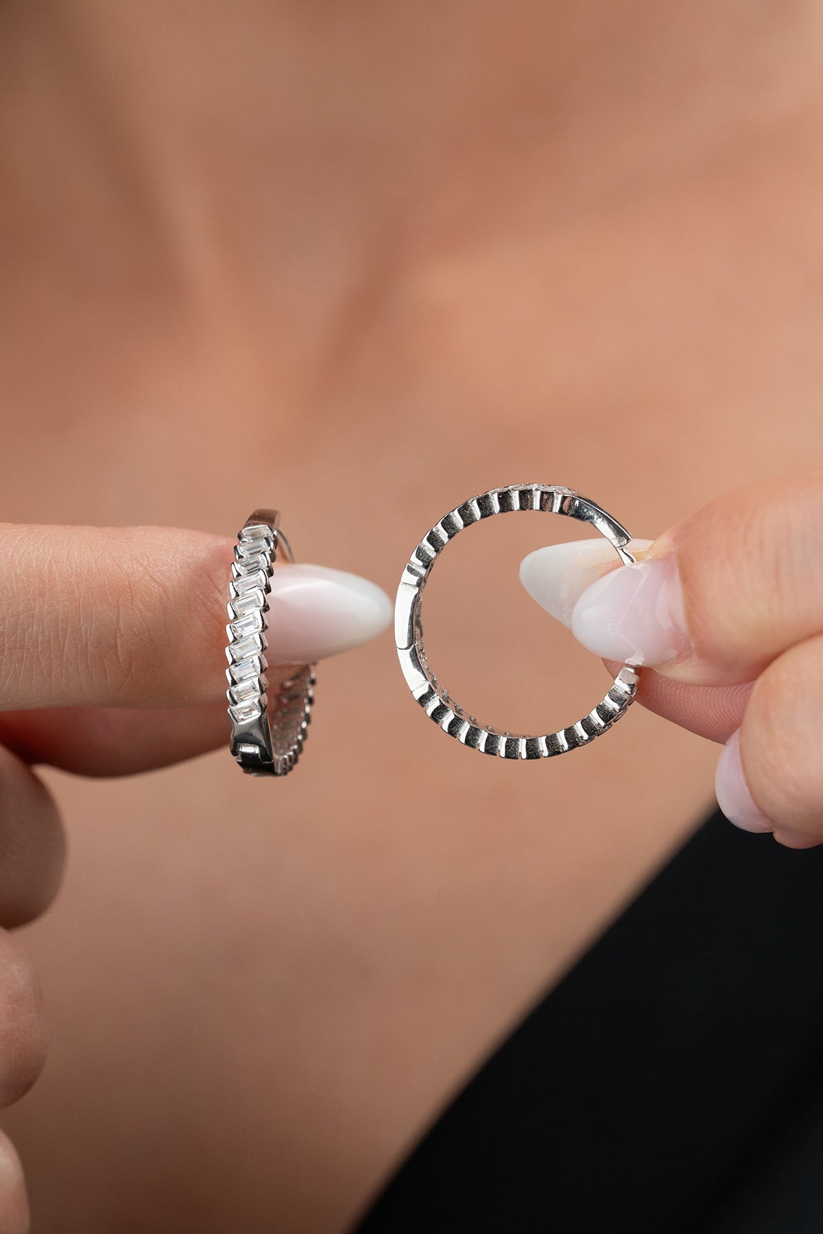 925er Silber Creolen mit Baguette-Steinen