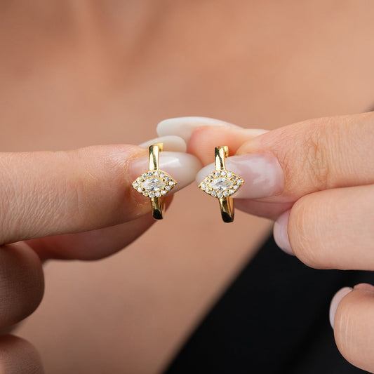 Boucle d'oreille créole en pierre de navette en argent sterling 925