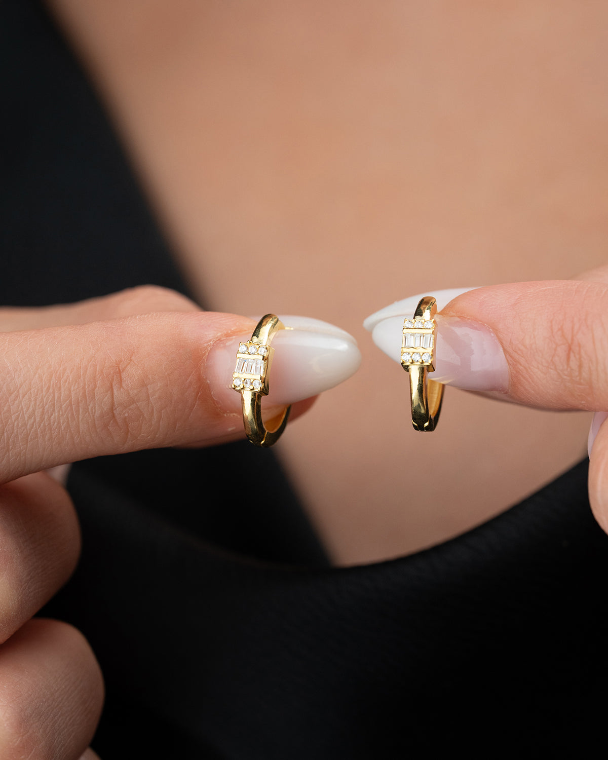 925 Sterling Silver Baguette Hoop Earring