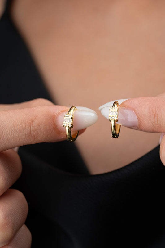 Boucle d'oreille créole baguette en argent sterling 925