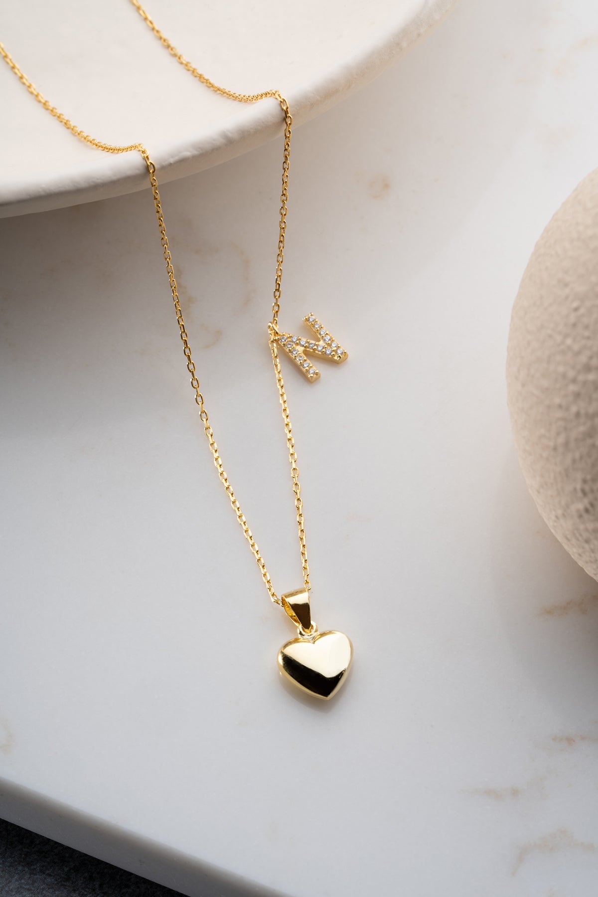 925 Sterling Silver Heart Letter Necklace