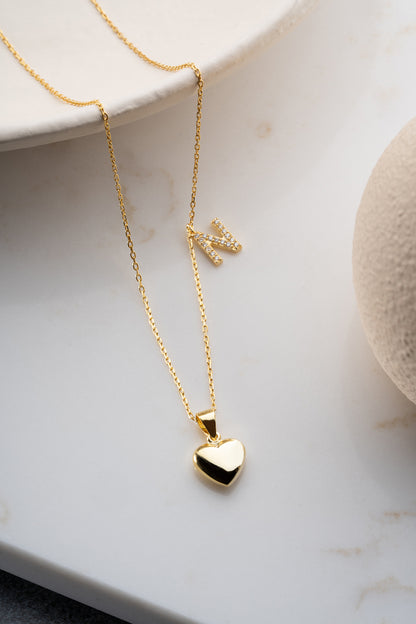 925 Sterling Silver Heart Letter Necklace