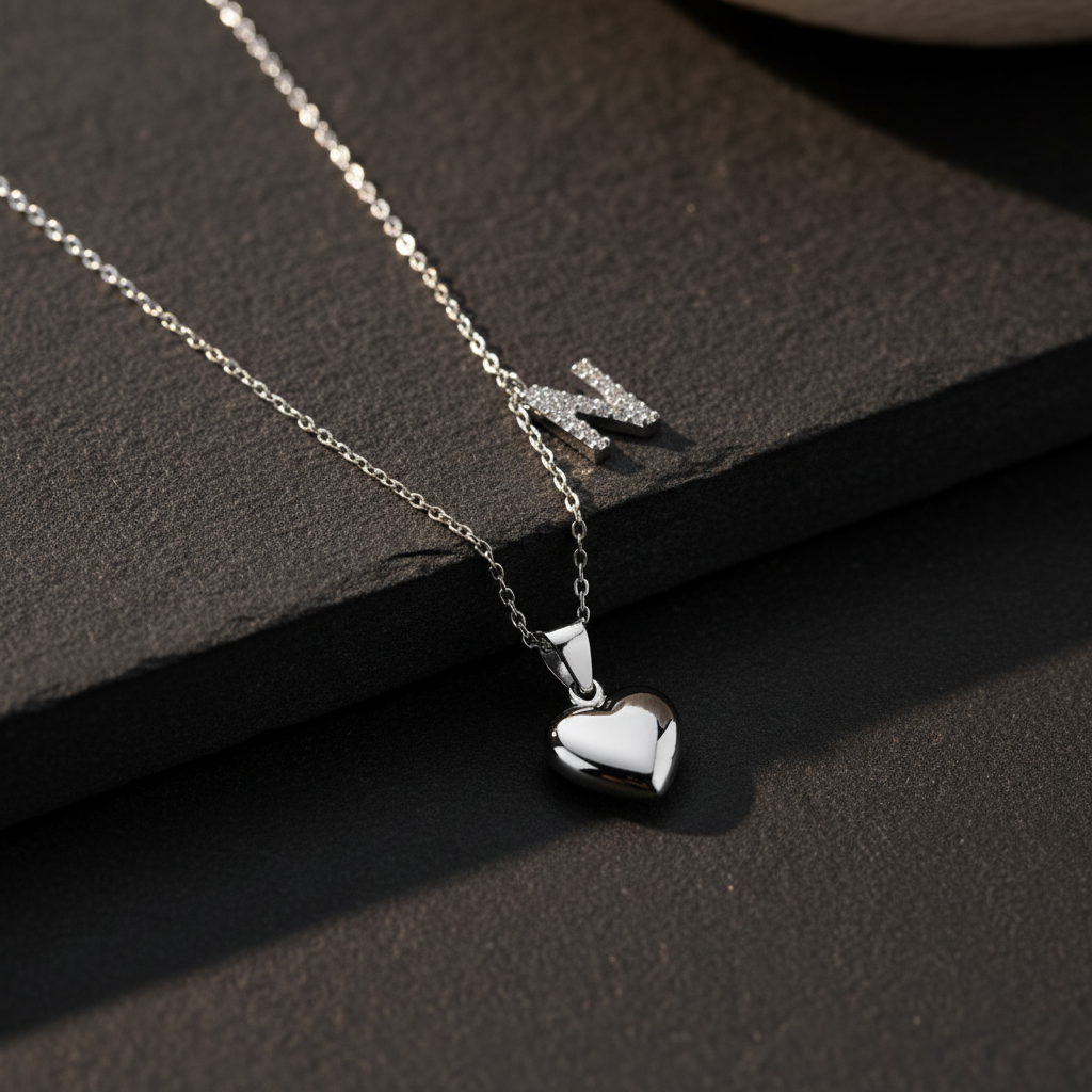 925 Sterling Silver Heart Letter Necklace