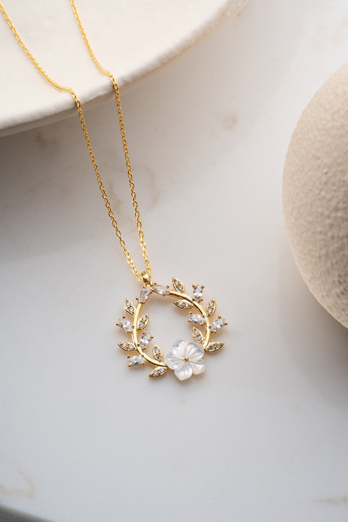 Zircon Stone Flower Necklace - 925 Sterling Silver