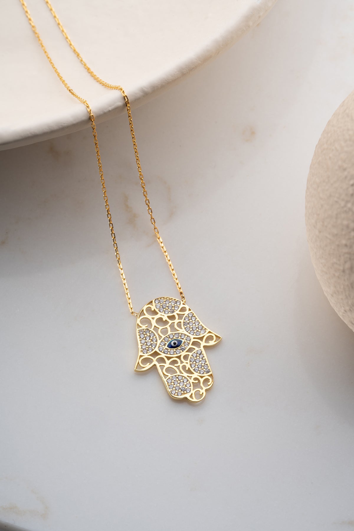 Hamsa Hand Figured Necklace - 925 Sterling Silver