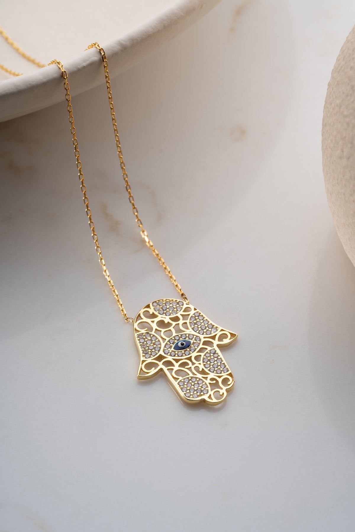 Hamsa Hand Figured Necklace - 925 Sterling Silver