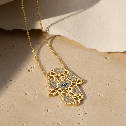 Hamsa El Figürlü Kolye - 925 Ayar Gümüş