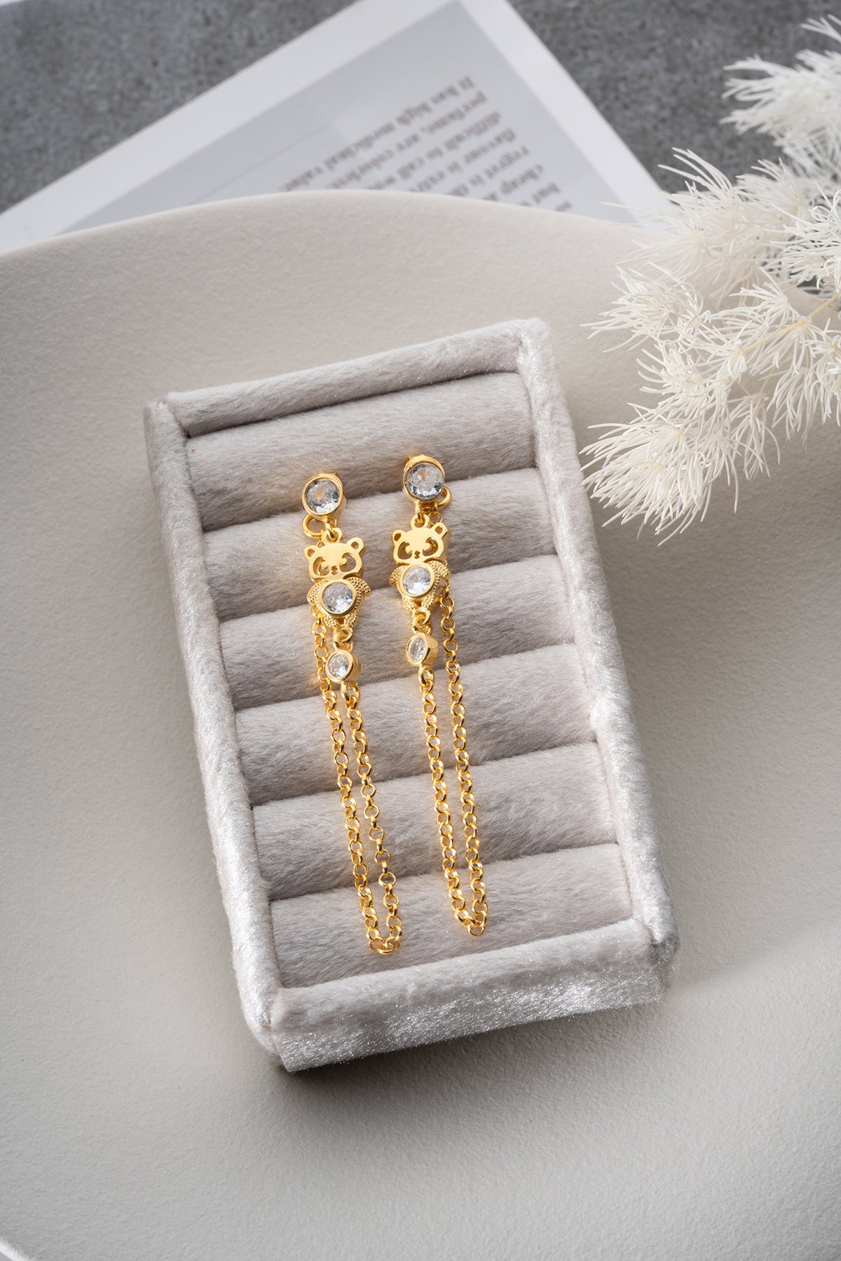 Sallantılı Zincirli Panda Küpe - 925 Ayar Gümüş