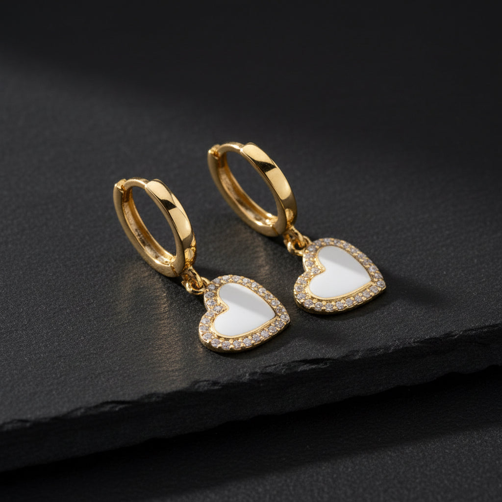 Heart Figured Stone Decorated Hoop Earrings