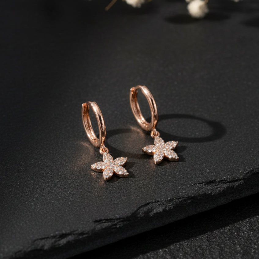 Pink Stone Flower Hoop Earrings