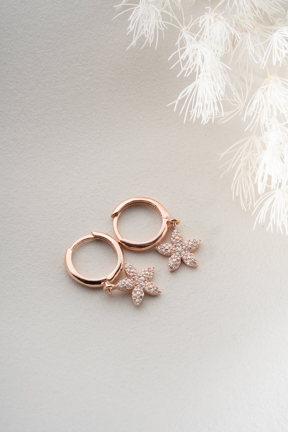 Pink Stone Flower Hoop Earrings