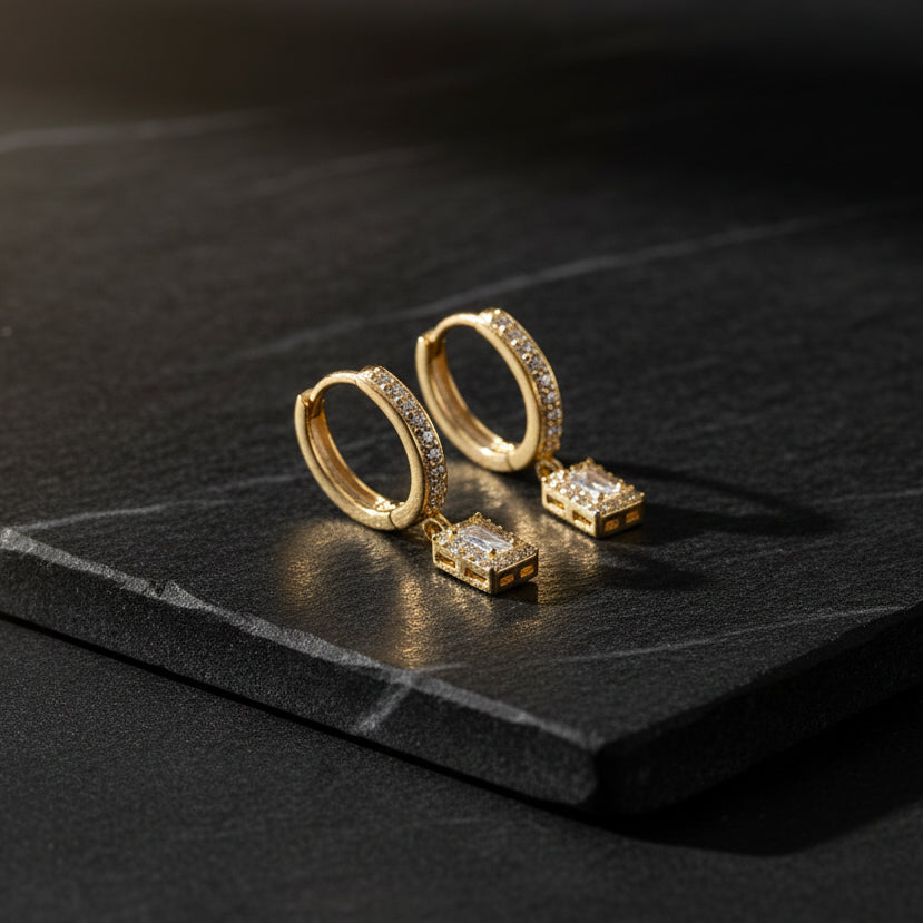 925 Sterling Silver Baguette Stone Earrings