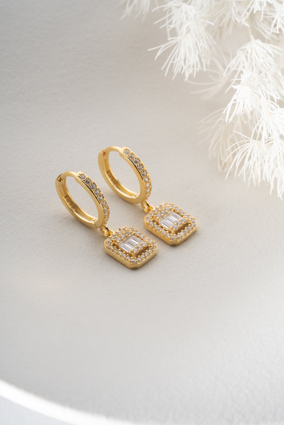 925 Sterling Silver Baguette Stone Earrings